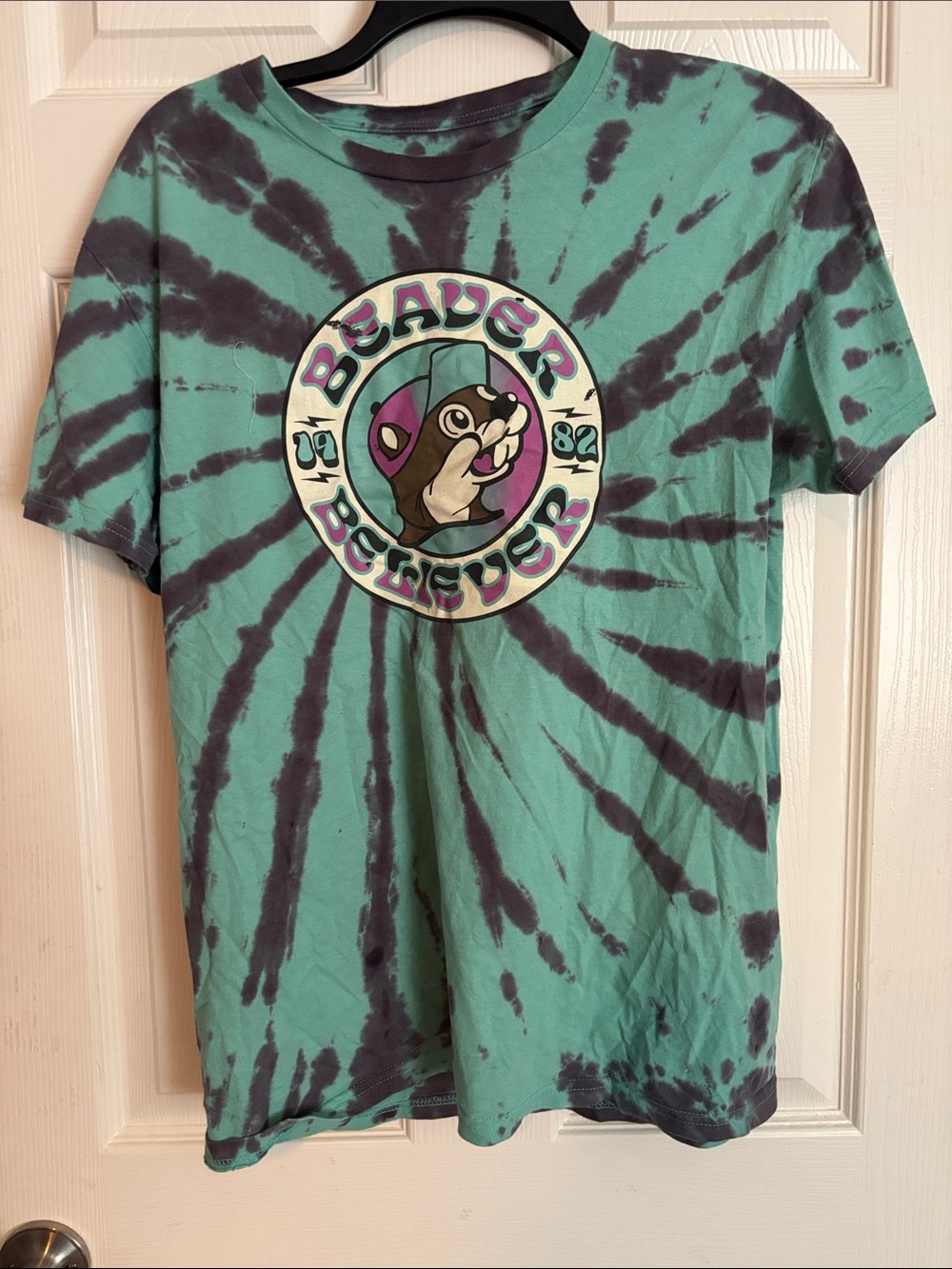 Beaver Believer Tie-Dye Kids Short Sleeve Tee - Teal & Black